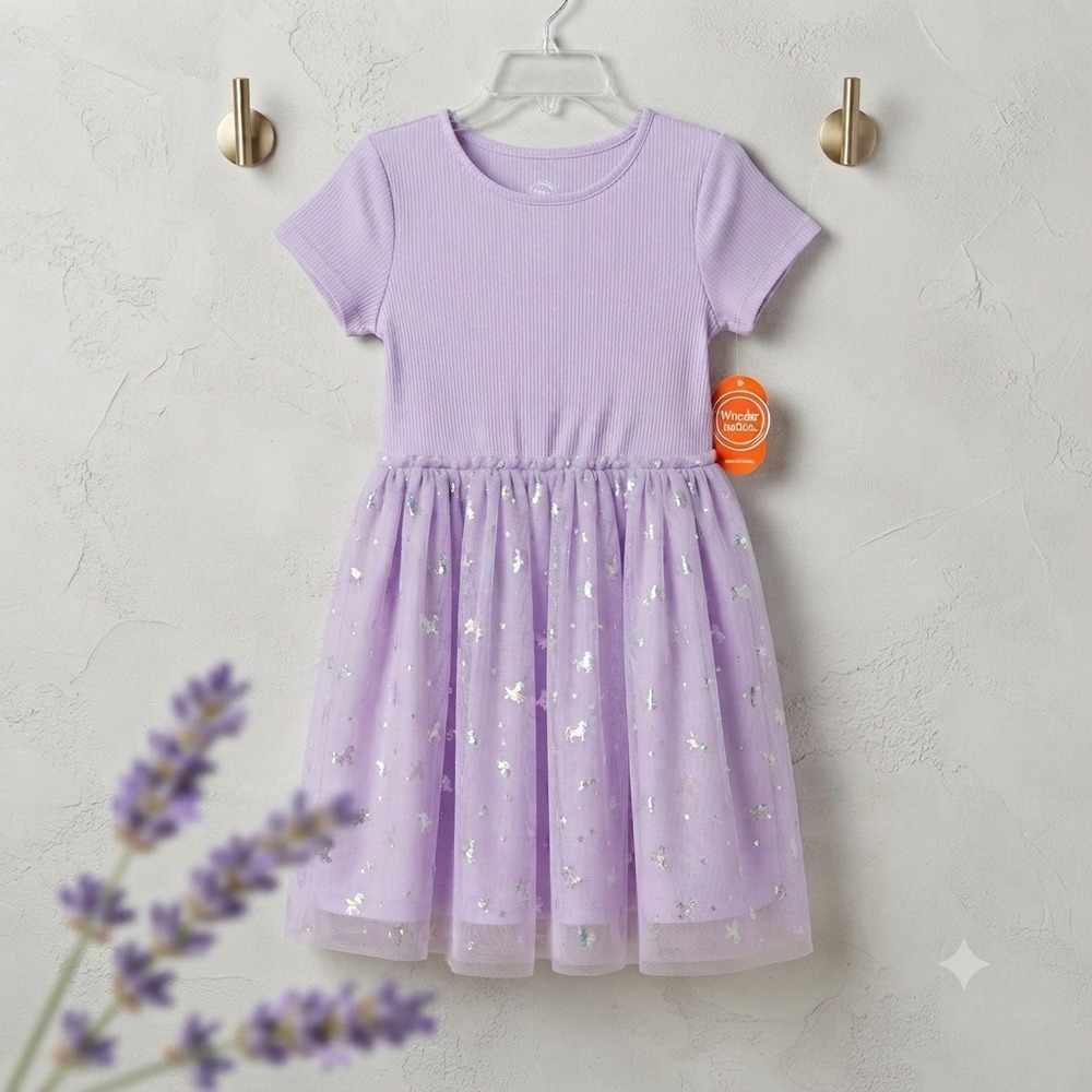 Girls Purple Princess Dress Size 14/16 Short Sleeve Tulle Tutu Party Unicorn NWT